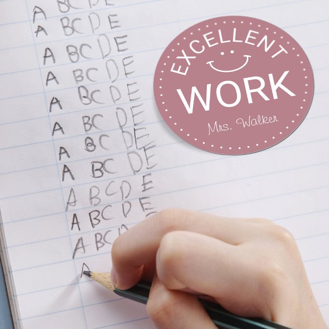 Adesivo Excelente Trabalho | Professores Personalizados (Excellent Work | Personalized Teachers Classic Round Sticker)