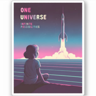 Adesivo Exploração do Espaço Vaporwave LoFi 80s