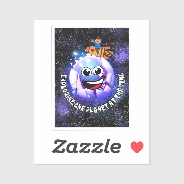 Adesivo Explorando um planeta na época. Rapaz em um foguet (Folha)