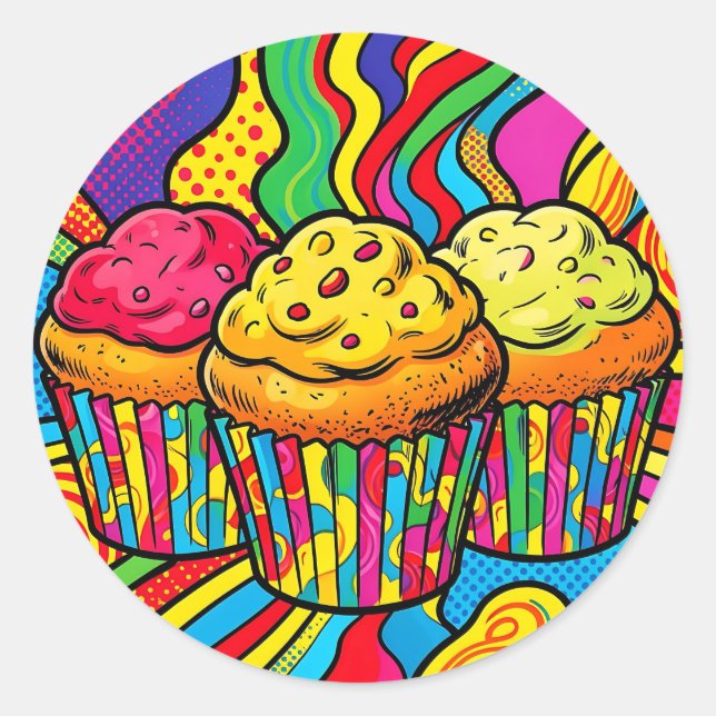Adesivo Explosão de Cupcakes de Arco-Íris da Pop Art (Frente)