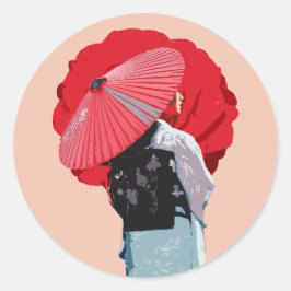 Adesivo Expressivo Vermelho Kimono Japonês Arte Digital