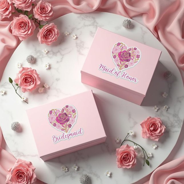 Adesivo Exquisite Pink Floral Heart Bridal (Exquisite Pink Floral Heart Bridal Party Custom-Shaped Vinyl Stickers. )