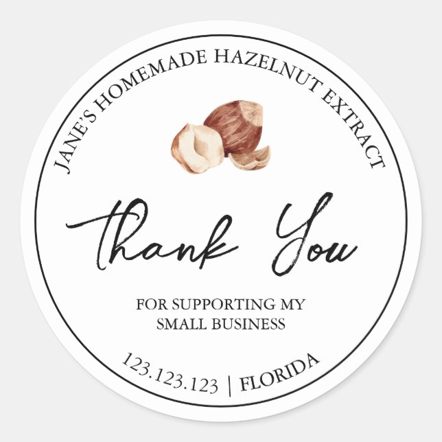 Adesivo Extrato de avelã caseira simples - Obrigado Rótulo (Frente)