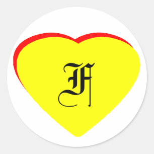 Adesivo "F" Casamento Vermelho Amarelo Coração Convite O M