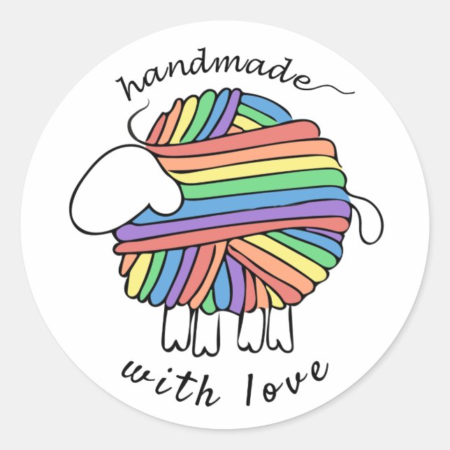 Adesivo 'Fabricado à mão' Yarn Rainbow Sheker Sticker (Frente)