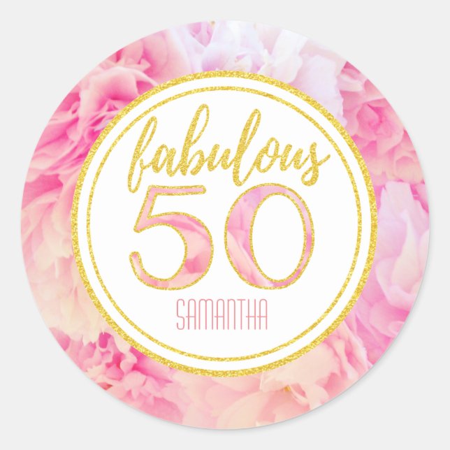 Adesivo Fabuloso 50º aniversário, Dourado brilho rosa (Frente)