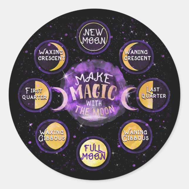 Adesivo Faça Magia Com A Lua Ciclos Lunares Fases Festa (Frente)