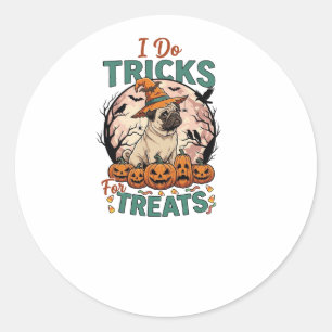 Adesivo Faça Truques Guloseimas Halloween Pug Bruxa Chapéu