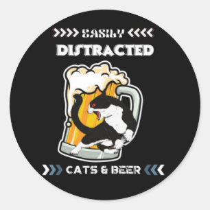 Adesivo Fácil Distração Por Gatos E Cerveja