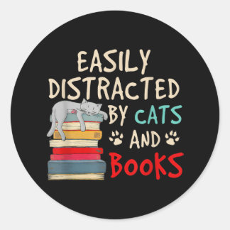 Adesivo Facilmente distraído por Gatos e Livros | Gato Eng
