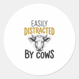 Adesivo Facilmente Distraído Por Vacas Camisa Engraçada Pa