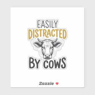 Adesivo Facilmente Distraído Por Vacas Camisa Engraçada Pa