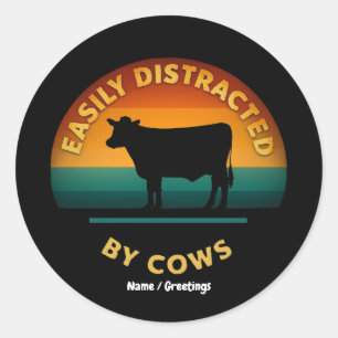 Adesivo Facilmente Distraído Por Vacas Engraçadas Com Pres
