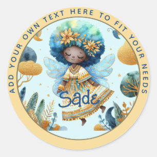 Adesivo Fada Africana Aniversário Teal Dourada Pink Prince