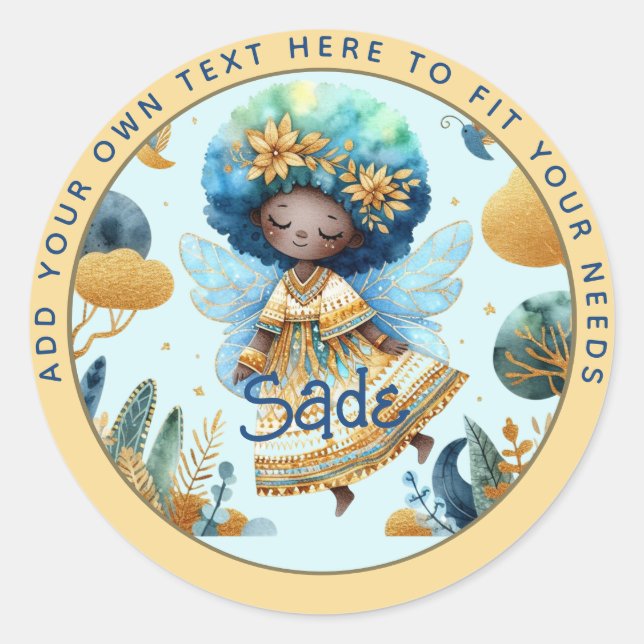 Adesivo Fada Africana Aniversário Teal Dourada Pink Prince (Frente)