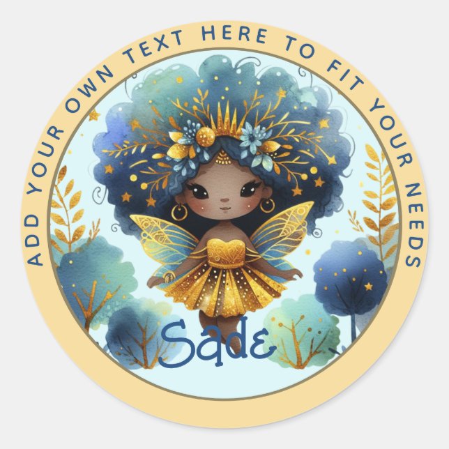 Adesivo Fada Africana Aniversário Teal Dourada Pink Prince (Frente)