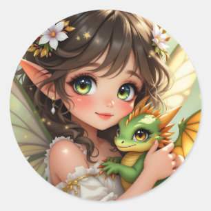 Adesivo Fada de anime fofa e dragão chibi