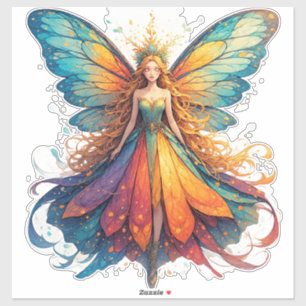 Adesivo Fada de Fantasia Encantadora com Asas Coloridas