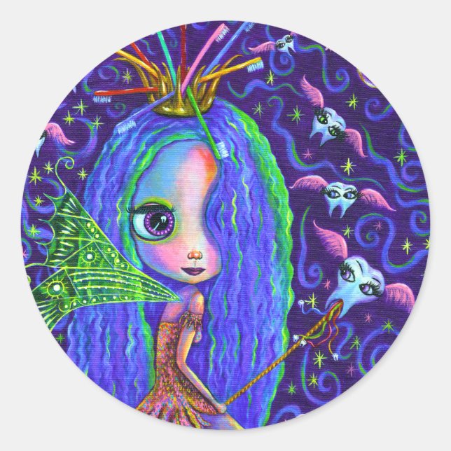 Adesivo Fada dos dentes com escova de dentes e dentes com  (Frente)