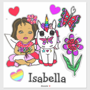 Adesivo Fada Étnica de Grande Mão Desenhada, Unicórnio e N