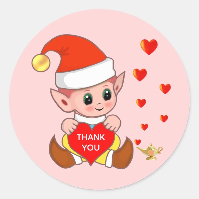 Adesivo Fada fofa com corações de amor Obrigado Clássico R (Frente)
