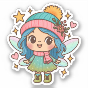 Adesivo Fada Kawaii de Inverno Fofa Arte de Fantasia em Pa