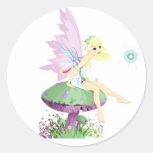 Adesivo Fada pastel Whimsical Garden sentada em cogumelo