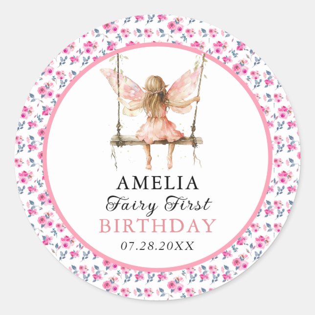 Adesivo Fada Primeira Aquarela primeiro aniversario Floral (Frente)