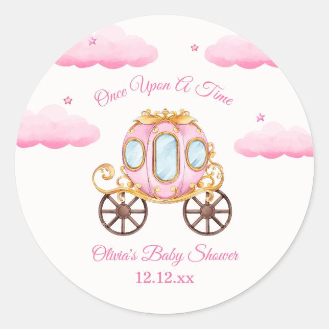 Adesivo Fada Princesa Carruagem Rosa Doce Chuvada de Bebê  (Frente)