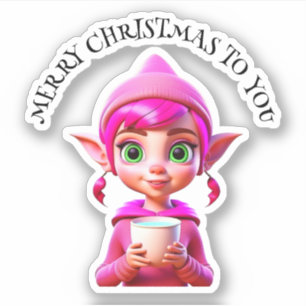 Adesivo Fada Rosa Fofa com Café ou Cacau Natal