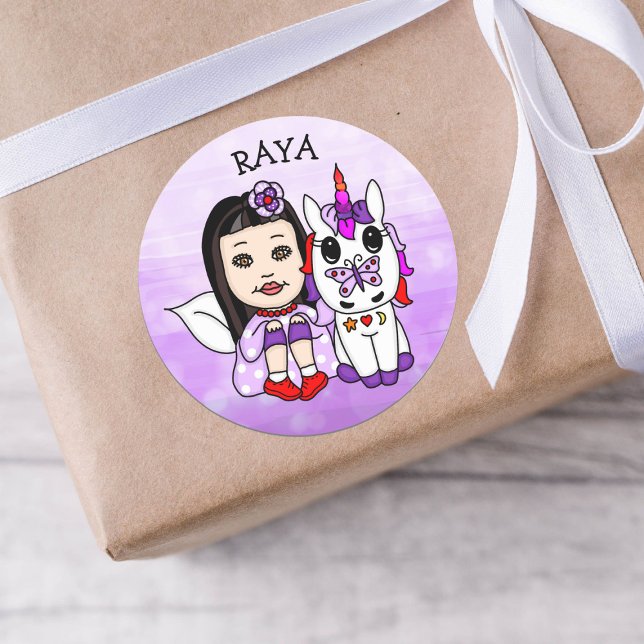 Adesivo Fada Whimsical Personalizada e Unicórnio (Criador carregado)