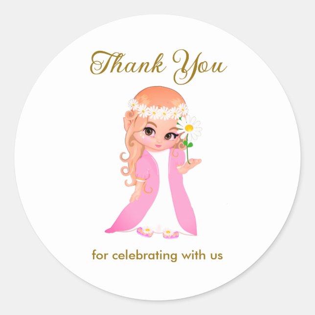 Adesivo Fadas e Flores de Branco Obrigado (Frente)