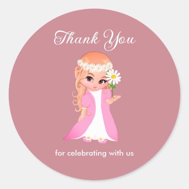 Adesivo Fadas e flores no Rosa Dourado Obrigado (Frente)