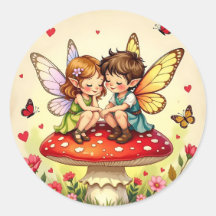 Fadas Lindas em Cogumelos Retro Vintage