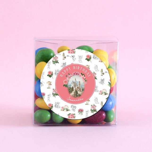 Adesivo Fairies Pink Floral Mushroom Fairy Castle Birthday (Fairies Pink Floral Mushroom Fairy Castle Birthday Classic Round Sticker)