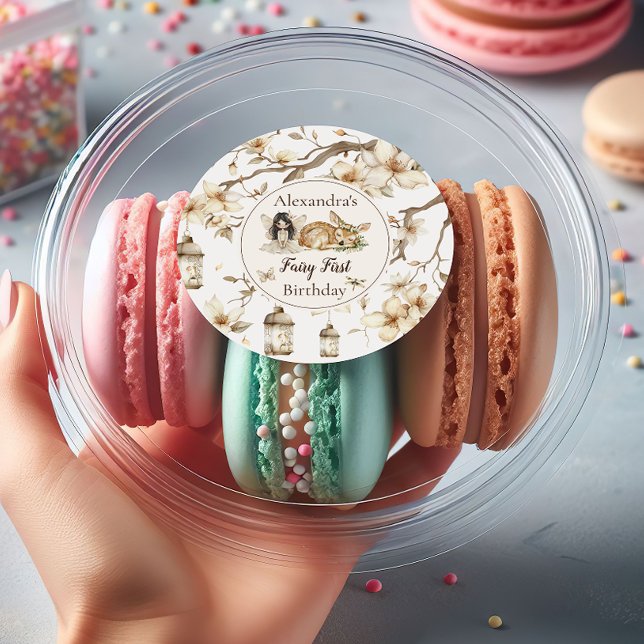 Adesivo Fairy First Birthday Woodland Floral (Criador carregado)