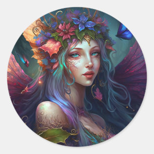 Adesivo Fairy Girl Fantasy Art Classker Round Sticker