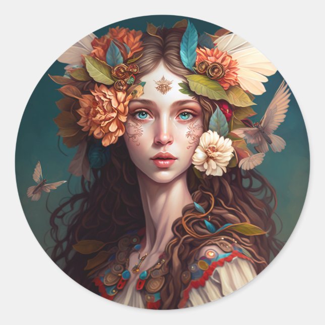 Adesivo Fairy Girl Fantasy Art Classker Round Sticker (Frente)