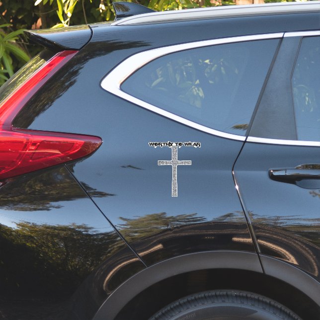 Adesivo Faith Cross Silver - Digno De Vestir (Verso do carro )