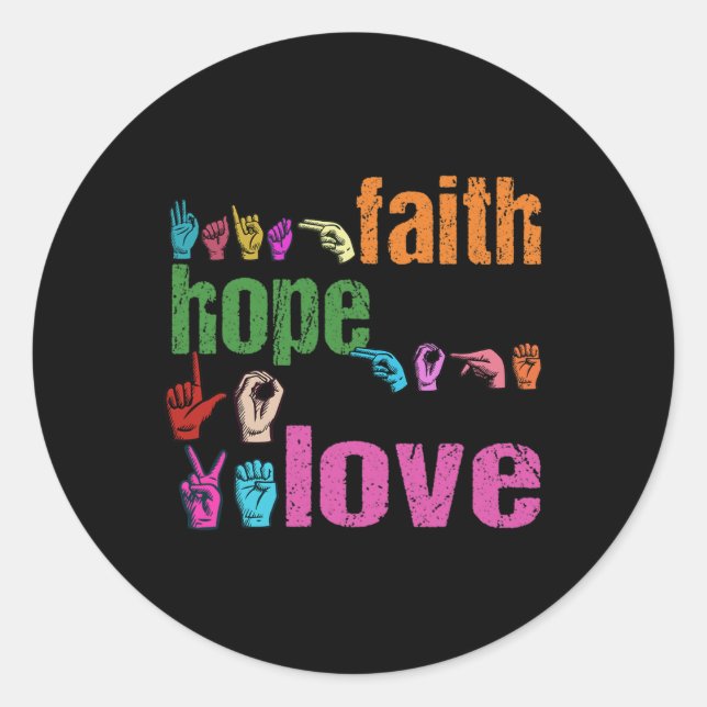 Adesivo Faith Hope Love American Sign Language Christian E (Frente)
