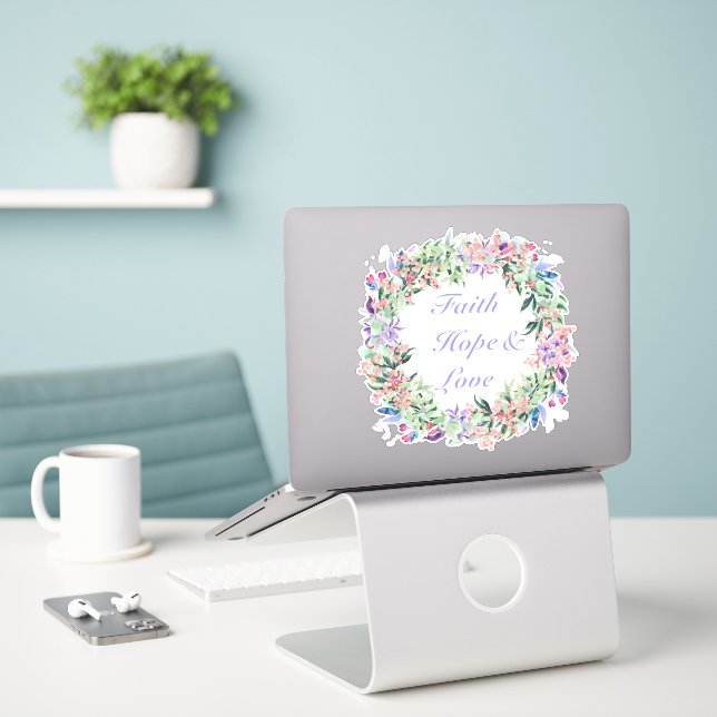 Adesivo Faith Hope & Love Floral Wreath Sticker (Laptop na mesa)