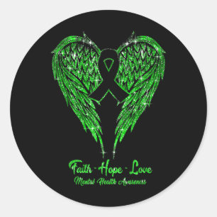 Adesivo Faith Hope Love Wings Ribbon Green Mental Health A