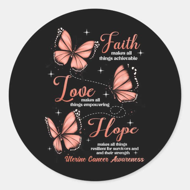 Adesivo Faith Love Hope Butterfly Uterine Cancer Consciênc (Frente)
