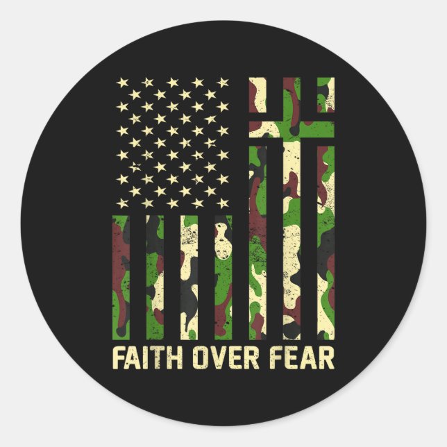 Adesivo Faith Over Fear Christian Americn Flag Camouflage  (Frente)