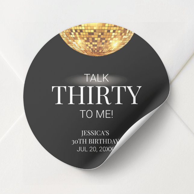 Adesivo Fale 30 para mim, preto e Dourado aniversário de 3 (Talk Thirty to Me Black and Gold 30th Birthday Classic Round Sticker)