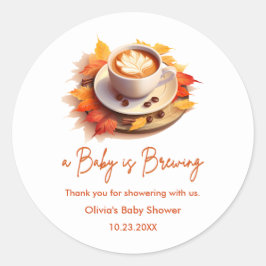 Adesivo Fall Autumn Baby is Brewing Baby Shower Thank You 