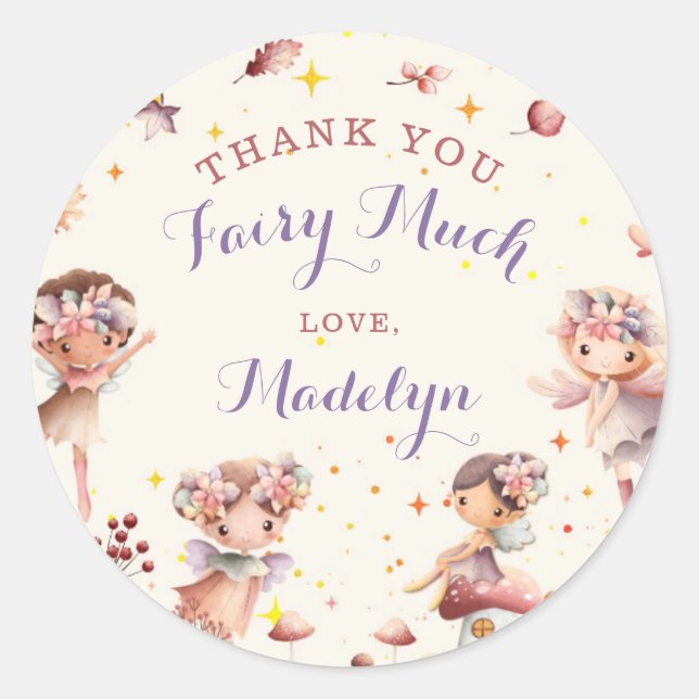 Adesivo Fall Fairy Topper Girl Birthday Favor Round (Frente)