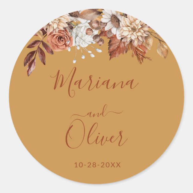 Adesivo Fall Floral Dourado Envelope Seals (Frente)