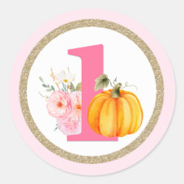 Adesivo Fall Floral Pumpkin Baby Girl's primeiro aniversar