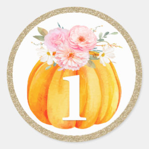 Adesivo Fall Floral Pumpkin Baby Girl's primeiro aniversar
